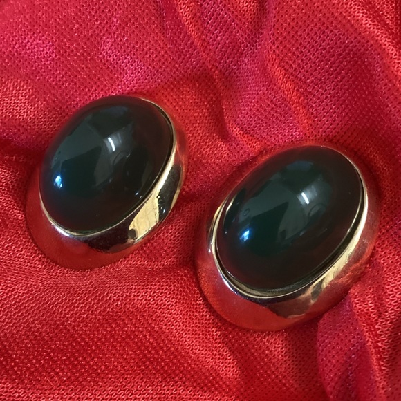 Vintage Donald Stannard Gold Green Stone Statement Earrings - Picture 2 of 5